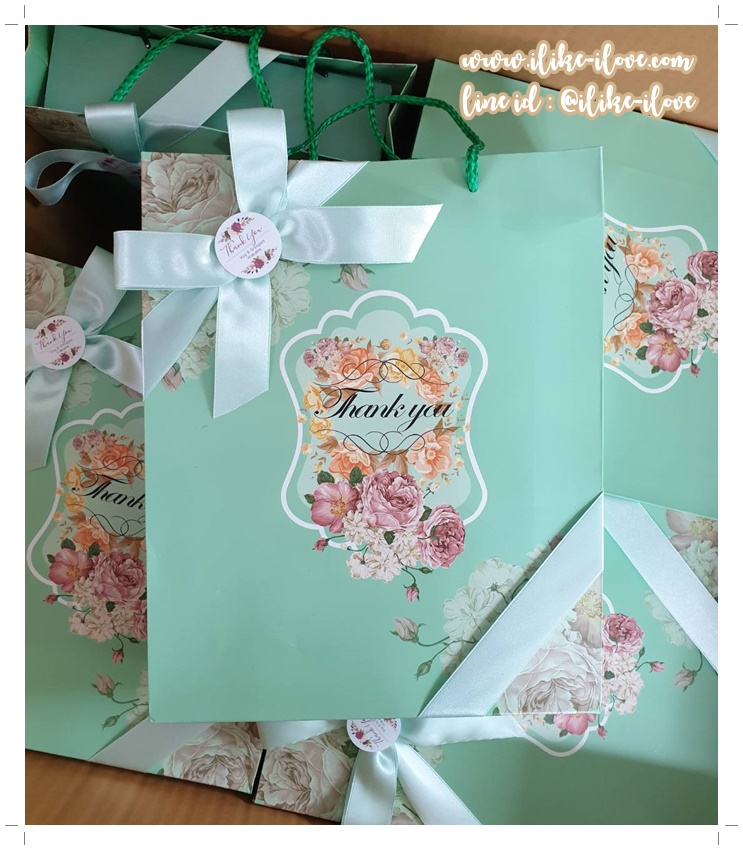 ของรับไหว้ ชุดชาม+ตะเกียบแพ็คกล่องพร้อมถุงกระดาษสีเขียว