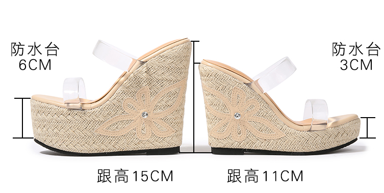 รองเท้าส้นเตารีดสูง 4.4 ,6 นิ้วส้นถักสายคาดพลาสติกใส ไซต์ 34-39 สีครีม/นู๊ด/ม่วง
