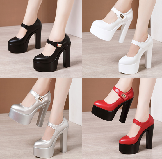 รองเท้าคัทชูส้นสูง 6 นิ้ว ไซต์ 34-43 สีขาว/ดำ/แดง/เงิน
