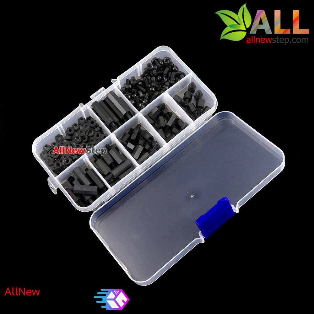 M3 Nylon Hex Spacers Screw Nut Black 180 pcs ชุดน๊อต หกเหลี่ยม สีดำ