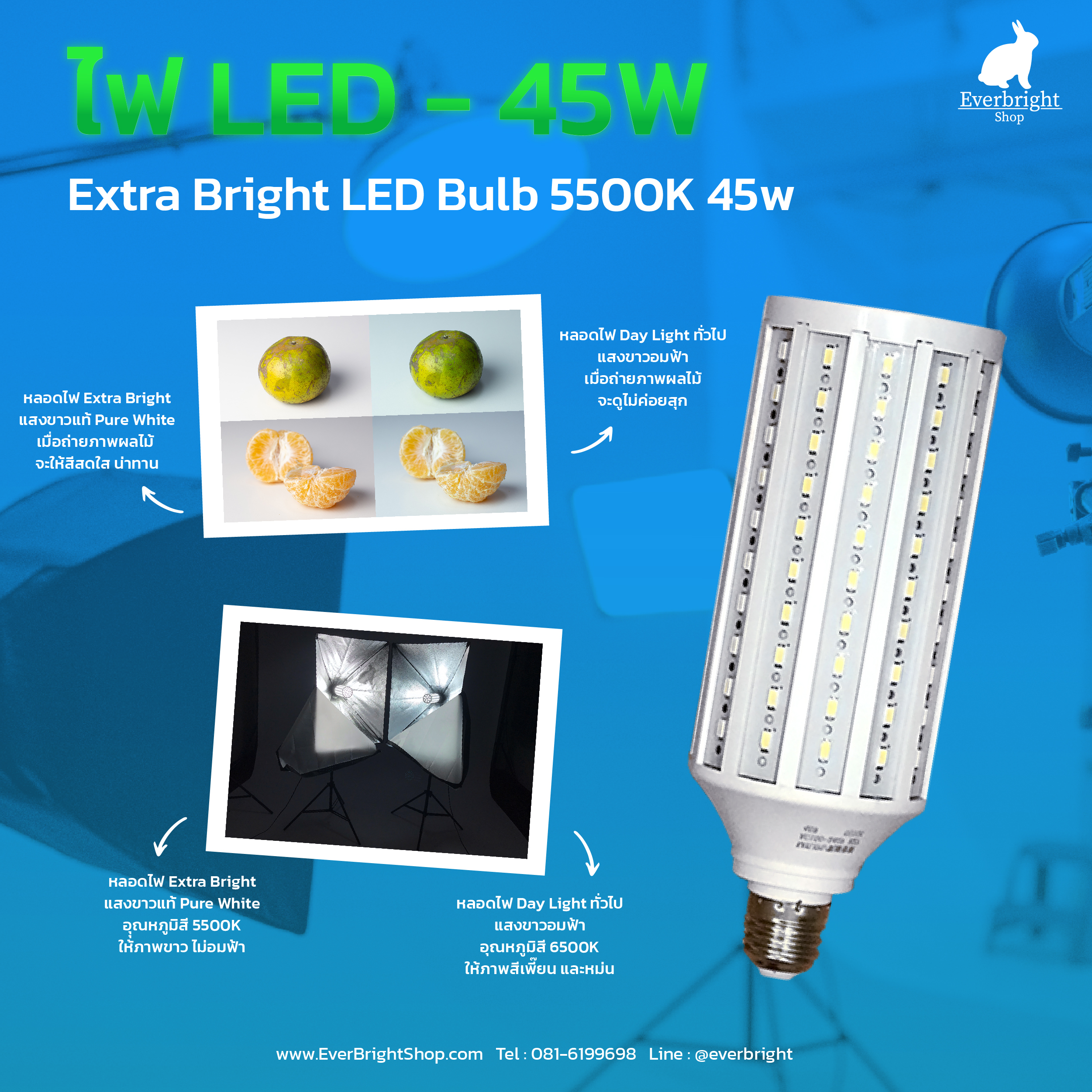 Extra Bright LED Bulb 5500K 45w