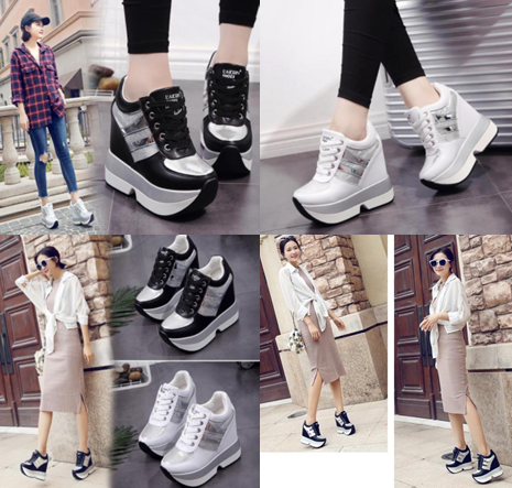รองเท้าผ้าใบเสริมส้นสีขาว /ดำ ไซต์ 35-39