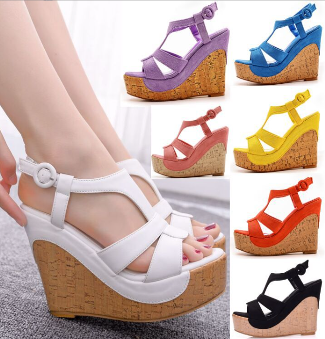 รองเท้าส้นเตารีด ไซส์ 34-40 สีดำ/ขาว/ส้ม/โอรส/ม่วง/เหลือง/ฟ้า