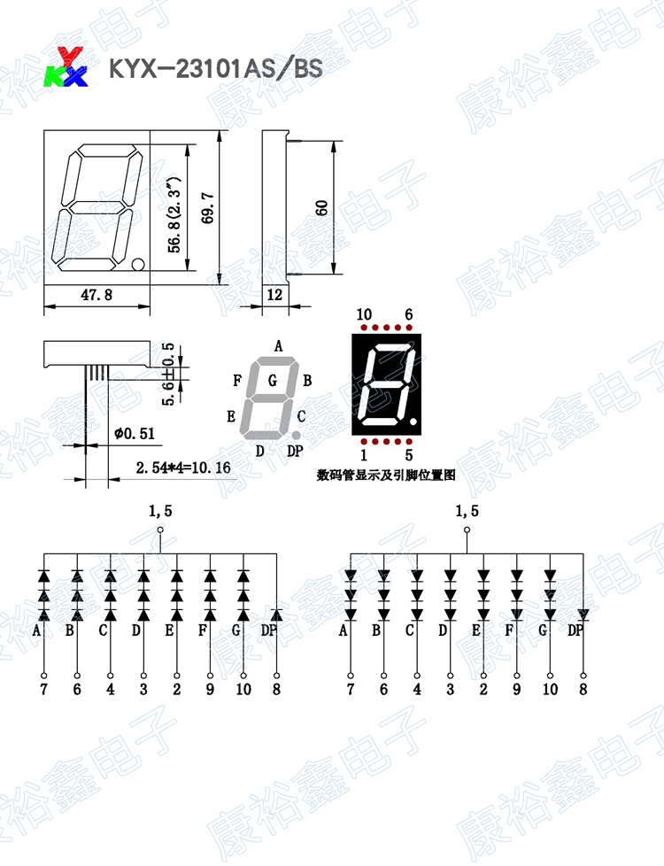 7 Segment 2.3 นิ้ว Common Anode 1digit Red ไฟ 7 segment 2.3 นิ้ว 1 หลัก สีแดงแบบไฟบวกร่วม 23101B