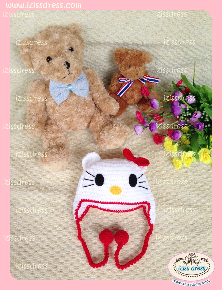 ***หมดสั่งทำได้ค่ะ***หมวกไหมพรมคิตตี้ kitty สีขาวโบว์สีแดง พร้อมสายรัดคางห้อยปอมๆค่ะ เหมาะสำหรับเด็กอายุตั้งแต่แรกเกิด-5 ปีค่ะ