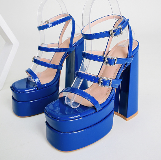 รองเท้าส้นสูงส้นหนาไซส์ 35-42 สีดำ/ขาว/เขียว/น้ำเงิน