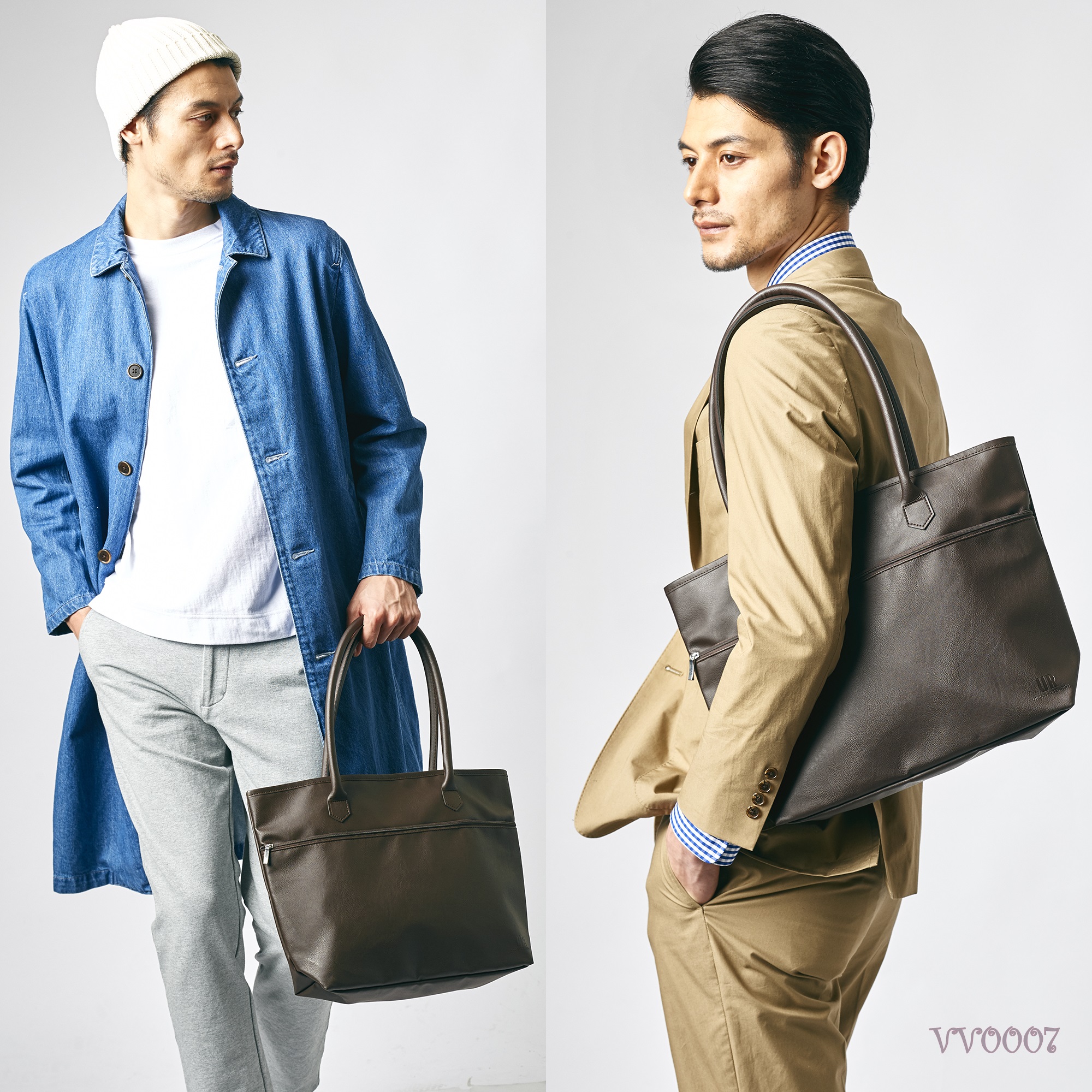 Urban Research x MonoMax กระเป๋าสะพายหนัง PU สีน้ำตาลเข้ม มีช่องซิบสำหรับใส่ของด้านหน้า