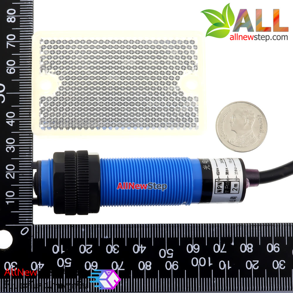Infrared Photoelectric Switch count E3F-R2N1 + reflector plate เซนเซอร์ตรวจจับวัตถุด้วยแสงอินฟาเรดระยะ 2 เมตร พร้อมแผ่นสะท้อน