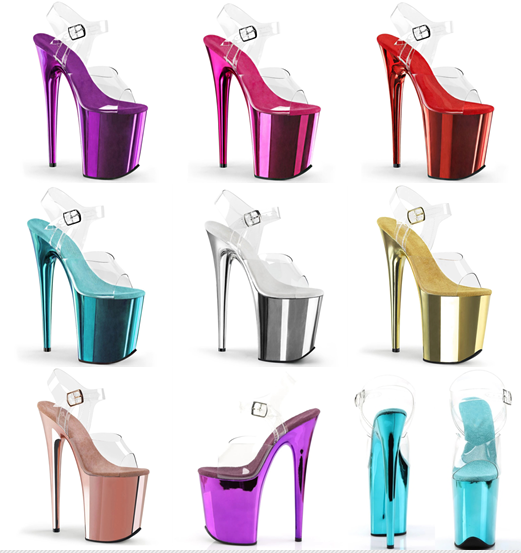 รองเท้าส้นสูง 8 นิ้วสีพื้นสะท้อนแสง ไซต์ 34-46 สีเงิน/ทอง/ชมพูอ่อน/ชมพูเข้ม/ม่วง/ฟ้า/แดง