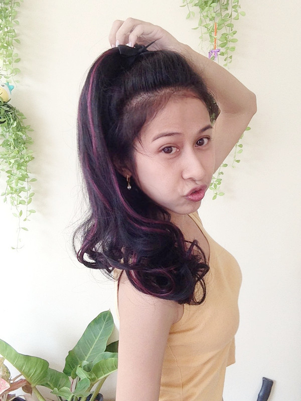 K308 หางม้า เเบบผูก ไฮไลท์สีไวน์เเดง ทรงผมสวยดูเป็นธรรมชาติคะ