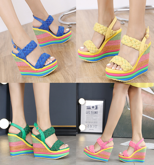 รองเท้าส้นสูงคัลเลอร์ฟูลสีชมพู/เหลือง/เขียว/น้ำเงิน ไซส์ 34-43