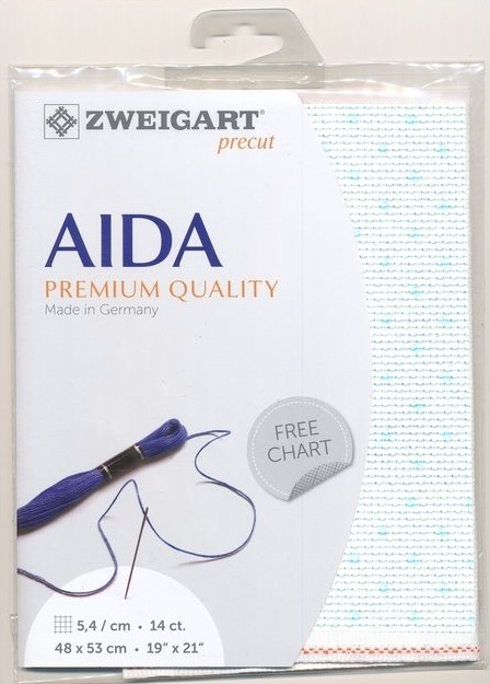 Zweigart ผ้า Aida Petit Point 14 ct. สี White/Blue Dots ขนาด 48 x 53 ซม.