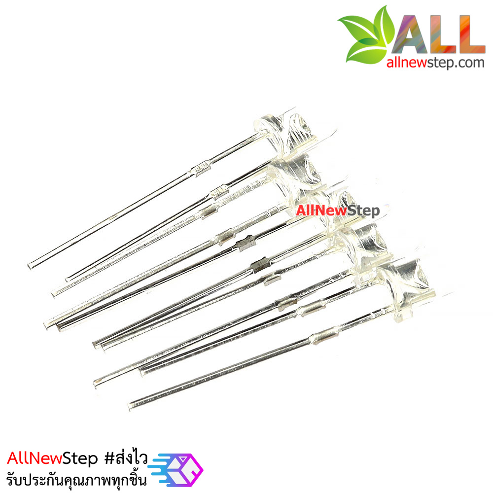 LED หลองไฟ led 3mm สีเหลือง แบบใส ไฟเลี้ยง 2.0-2.2v จำนวน 5 ชิ้น