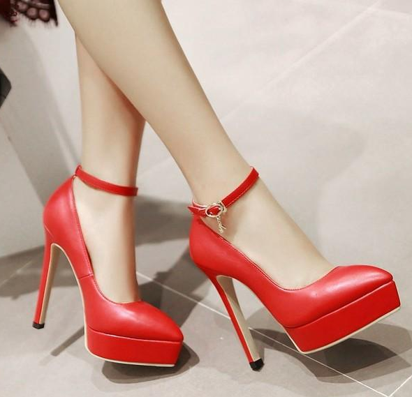 รองเท้าส้นสูงทรงสวยสีฟ้า/ชมพู/แดง/ขาว/ดำ ไซต์ 34-43