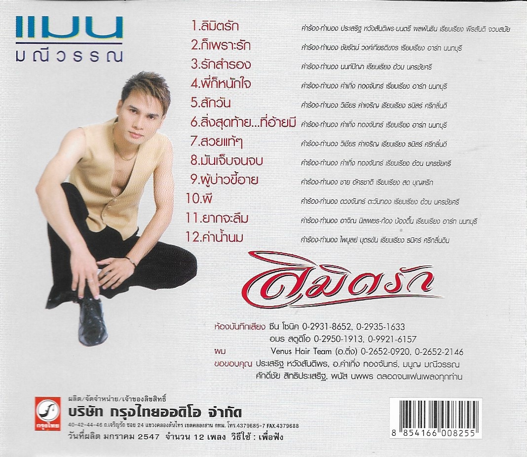 CD,แมน มณีวรรณ - ลิมิตรัก (ลูกทุ่ง)(2547)