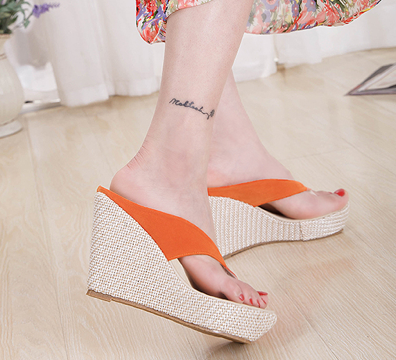 รองเท้าส้นเตารีดแบบสายคีบ ไซต์ 34-41 สีดำ/แดง/ส้ม/ชมพู/แอพพริคอท