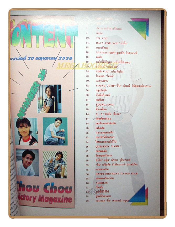 นิตยสารCHOU CHOU ชูชู ฉบับที่36 ปี2538 สภาพปานกลาง สัมภาษณ์ จอห์น ดีแลน