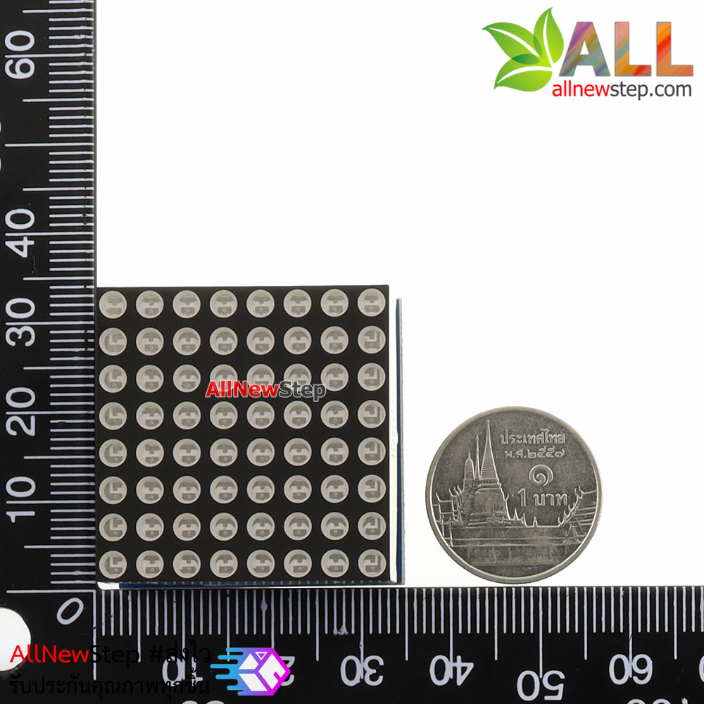 LED Matrix Driver MAX7219 IC Driver Module + LED 3mm Dot Matrix 8x8 ขนาด 30mm x 30mm สีแดง 1088AS