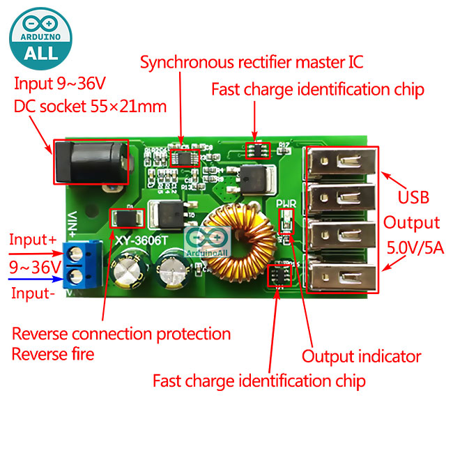 9V-36V To 5V 5A Step Down Buck Converter Module Power Supply LED Lithium Charger
