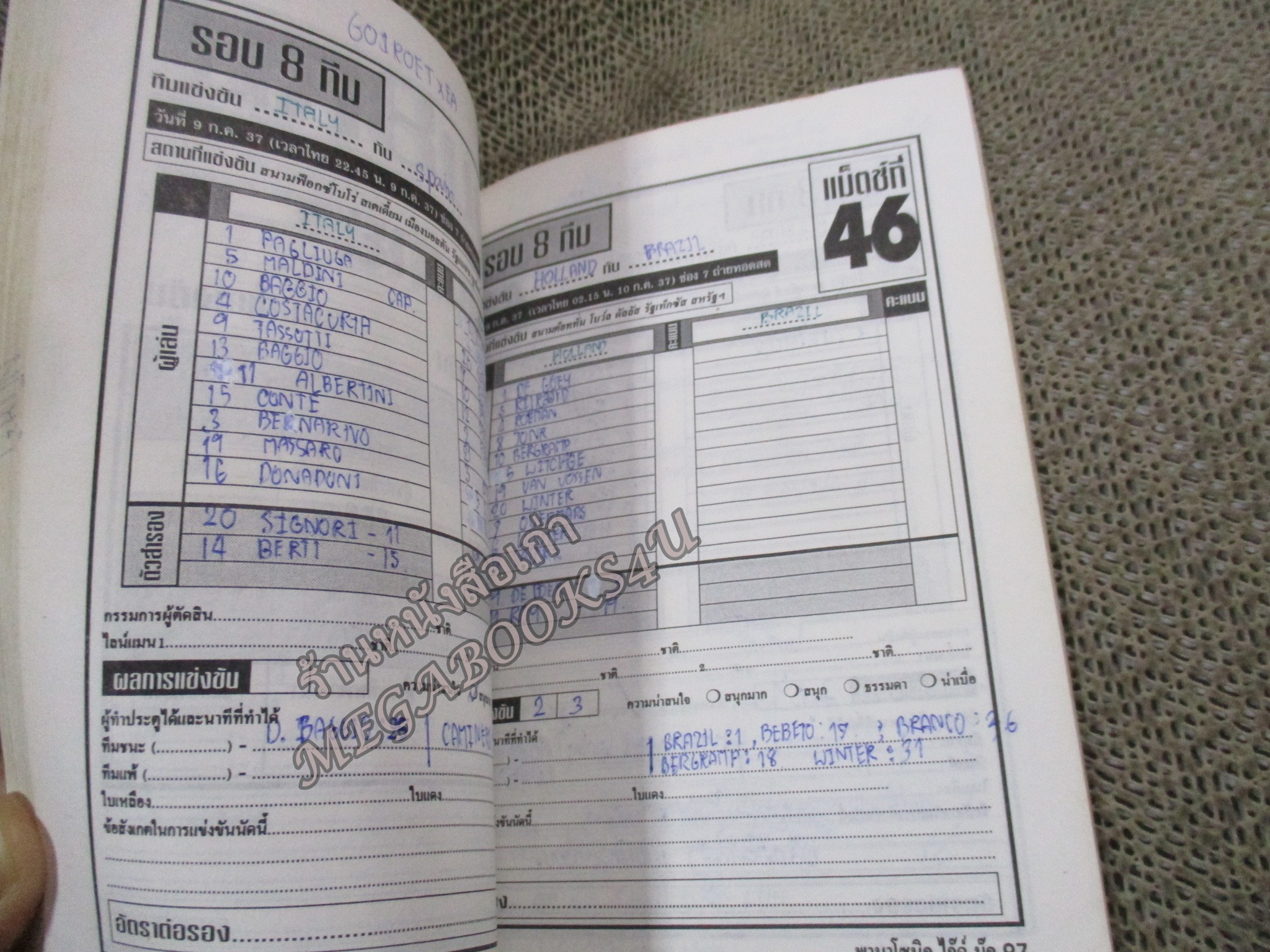 พานาโซนิค ไก๊ด์บุ๊ค ฟุตบอลโลก94 / นิตยสารฟุตบอล / มีขีดเขียนผลฟุตบอลบนกระดาษด้านใน