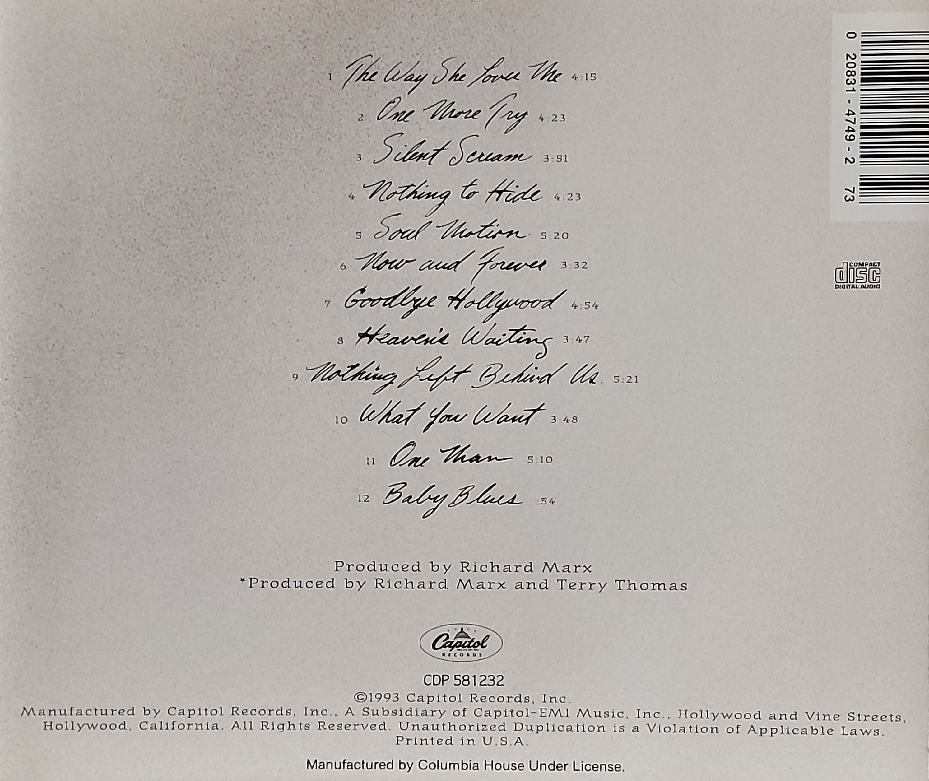 Used CD,Richard Marx - Paid Vacation (A)(1993)