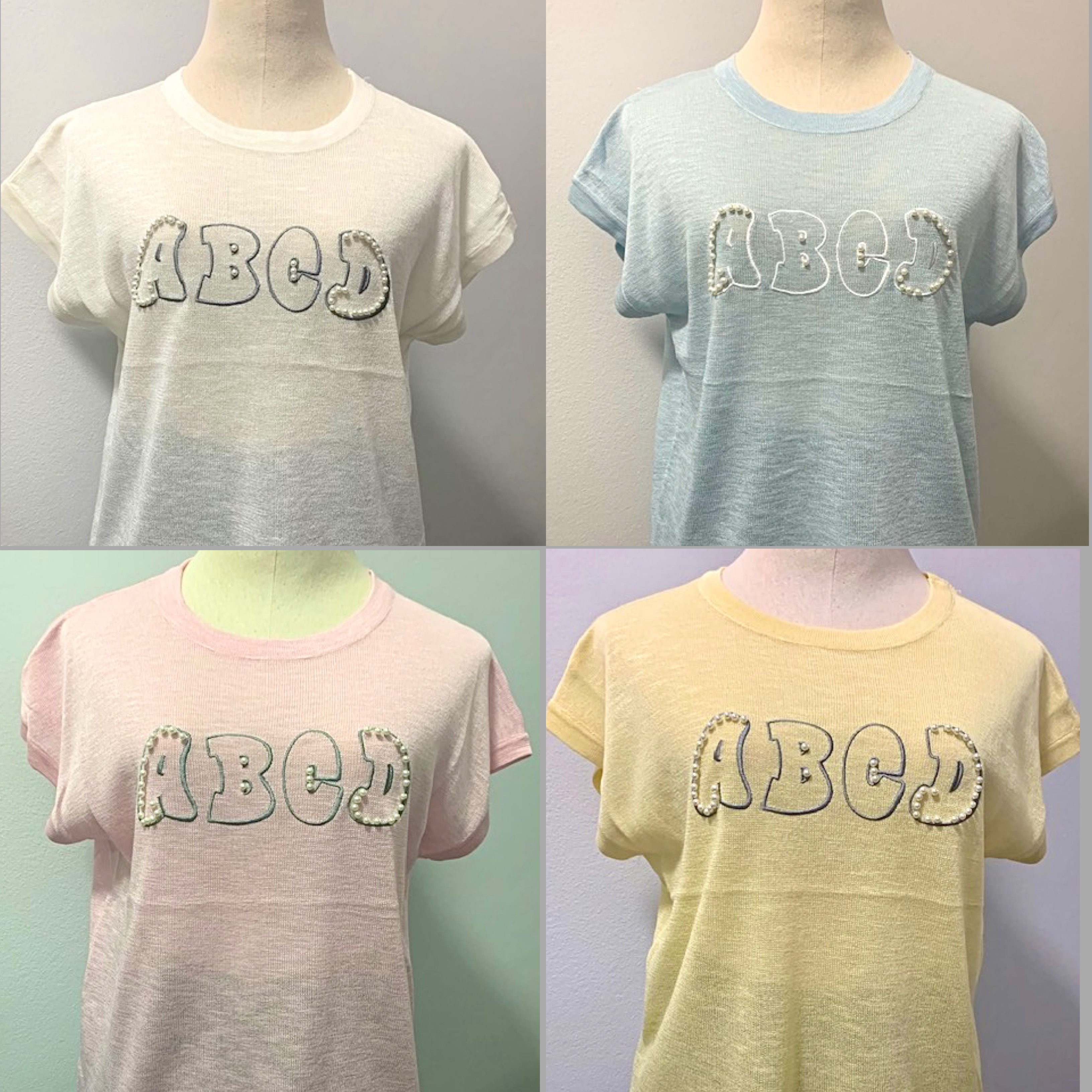🎈New Arrival 🎈 👕เสื้อยืดแฟชั่น ปักลาย 🔠 แต่งมุก