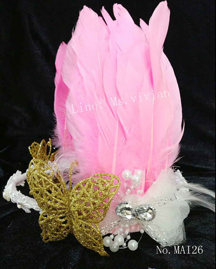 MAI26 มงกุฎขนนก ผี้เสื้อทองโบว์ (งาน handmade)**สินค้ามีจำกัด**