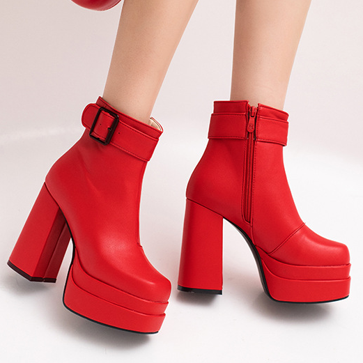 รองเท้าบูทหุ้มข้อส้นหนา ไซส์ 34-46 สีดำ/ขาว/แดง/เหลือง/กรม