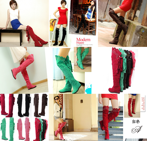 รองเท้าบูทยาวส้นเตารีดสีดำ/แดง/ชมพู/เขียว/น้ำตาล ไซต์ 34-39
