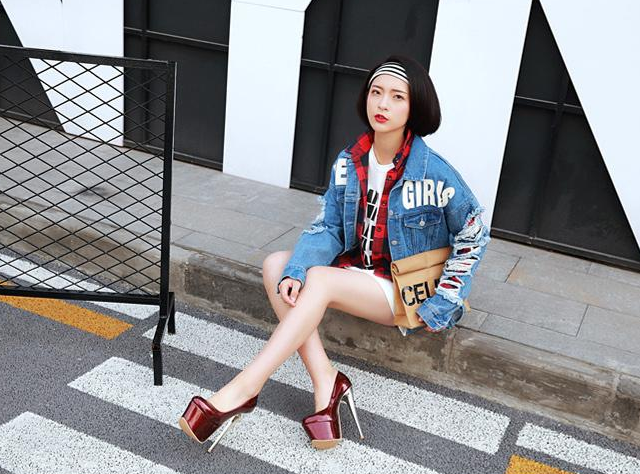 รองเท้าส้นสูง ไซต์ 34-43 สีแดง/น้ำเงิน/แดงเลือดหมู