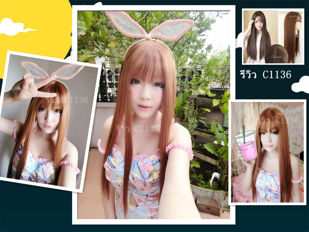 C1136 วิกผมยาว เเสกกลางเห็นหนังศรีษะ หน้าม้าบาง