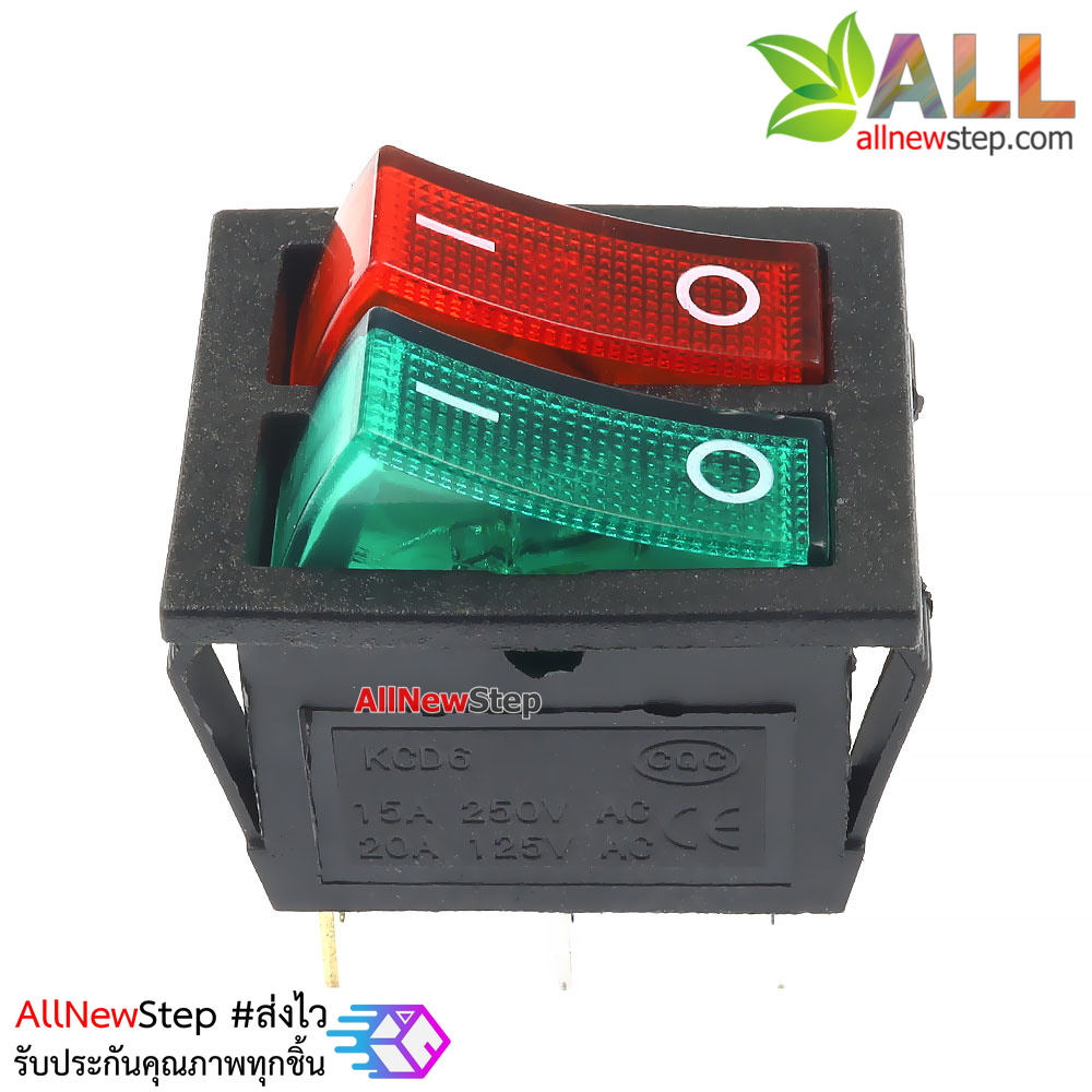 สวิตช์ 2 ทาง 2 ช่อง สวิตช์ 3 ขา สีเขียวแดง 250V 15A kcd6 switch