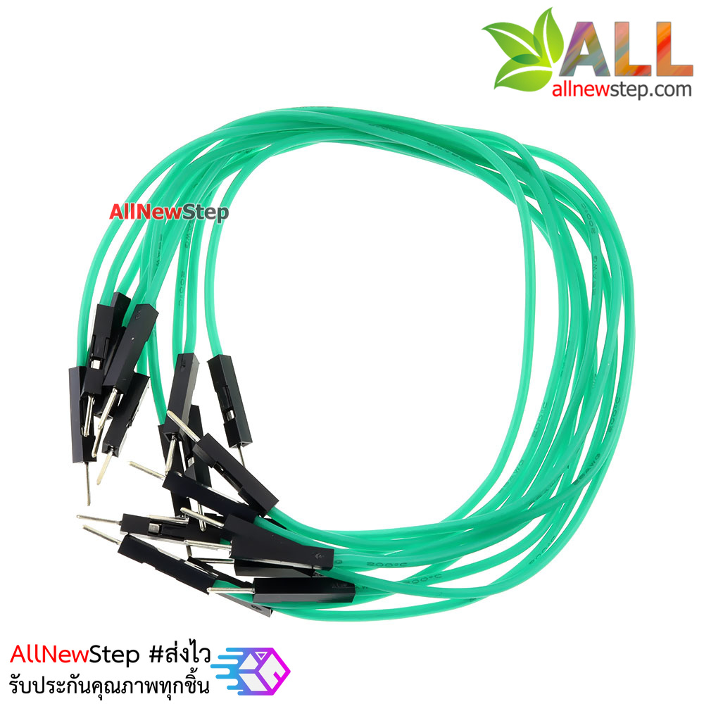สายไฟจัมเปอร์ 20cm ผู้-ผู้ สีเขียว จำนวน 10 เส้น