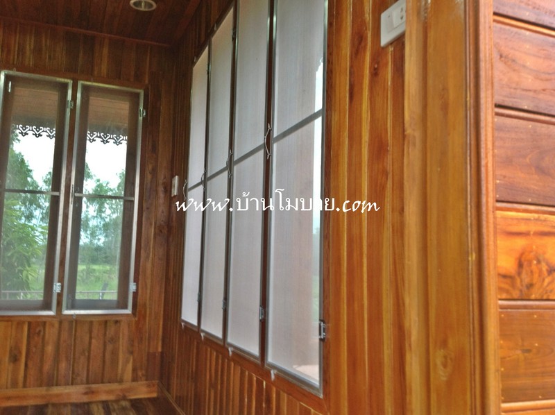 บ้านไม้สัก ขนาด 4*6 เมตร ประตูสไลด์ ทุกบาน (1 ห้องนอน 1 ห้องน้ำ 1 ห้องนั่งเล่น)