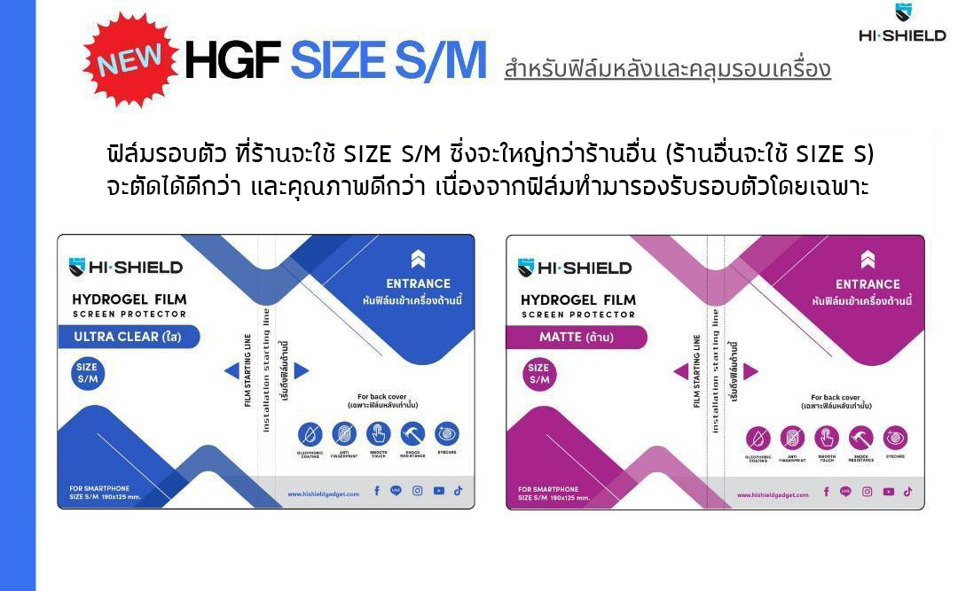 ฟิล์มรอบเครื่อง (Size M) Hishield ไฮโดรเจล ใส ด้าน ใช้สำหรับ iPhone 17 Pro Max Air 16 15 Plus 14 14 13 mini 12 ใบกำกับภาษี