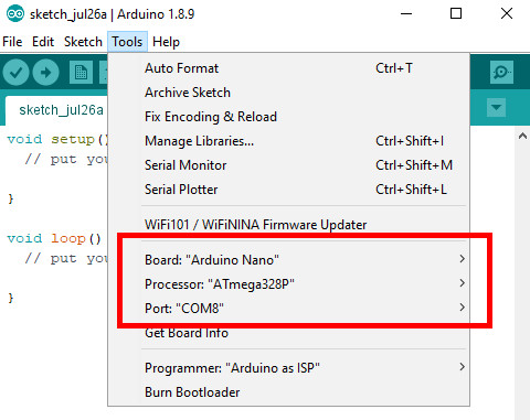 รูป การตั้งค่า Arduino nano