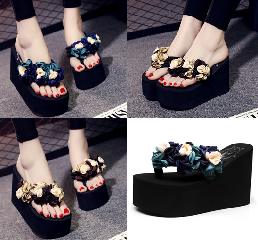 รองเท้าส้นสูงฟองน้ำสีน้ำตาล น้ำเงิน ไซต์ 35-41
