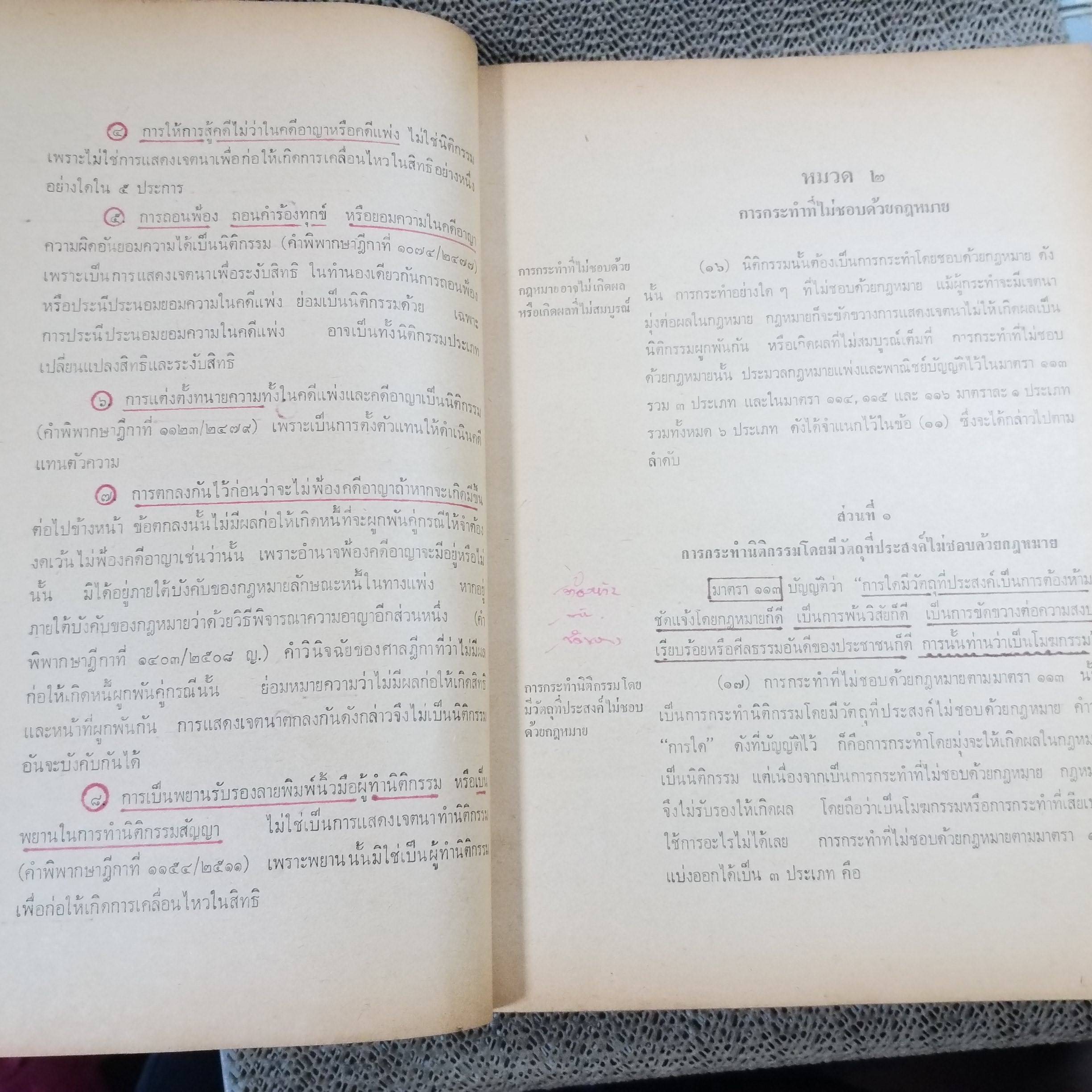 คำอธิบาย ประมวลกฎหมายแพ่งและพาณิชย์ว่าด้วย นิติกรรมและสัญญา โดย นายศักดิ์ สนองชาติ / มีข้อความขีดเขียน ขีดเส้นใต้บางหน้า