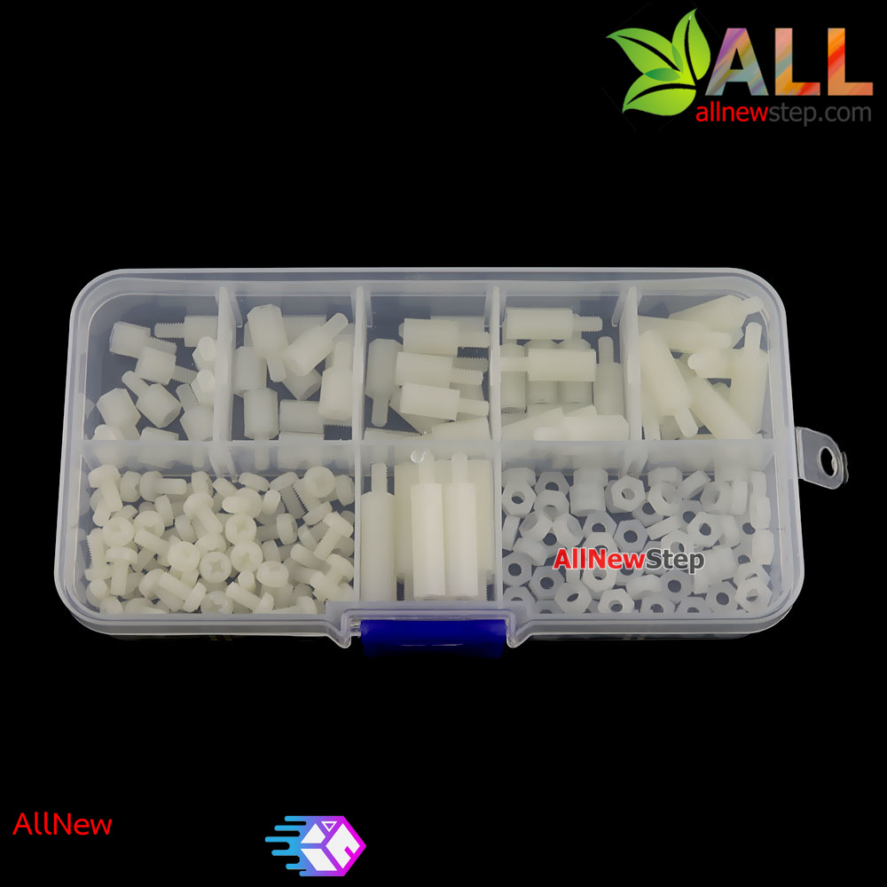 M3 Nylon Hex Spacers / Screw / Nut Stand-off White 180 pcs ชุดน๊อต หกเหลี่ยม สีขาว