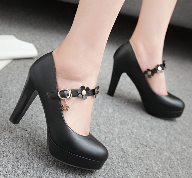 รองเท้าส้นสูงคัดชูน่ารักๆ ไซต์ 34-39 สีชมพู/ม่วง/ดำ/ขาว