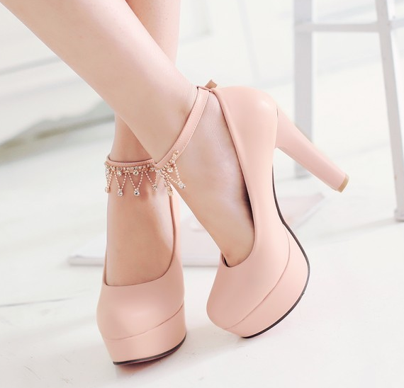รองเท้าคัทชูส้นสูงสีหวาน ไซต์ 34-39 สีขาว/ชมพู/ฟ้า