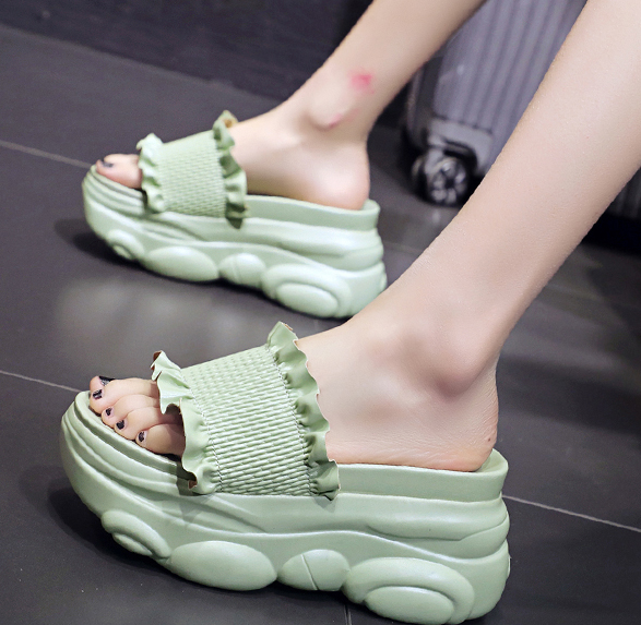 รองเท้าส้นเตารีดแบบสวมน่ารักๆสีครีม/ดำ/เหลือง/เขียว ไซต์ 34-39