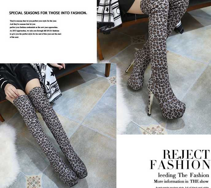 รองเท้าบูทยาวลายเสือ ไซต์ 34-39 สีน้ำตาล/ครีม/เทา