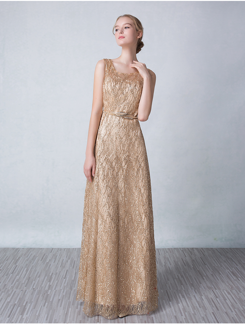 **พร้อมส่ง**เดรสยาวสไตล์เกาหลีสีทอง ผ้าทอลายนูนระยิบระยับ แขนกุด เข้ารูปช่วงเอวพร้อมเข็มขัดรูปใบไม้ สวยหรูหราไฮโซมากๆ ติดซิปด้านหลัง มีซับในเรียบร้อย คุณภาพดีมากๆค่ะ