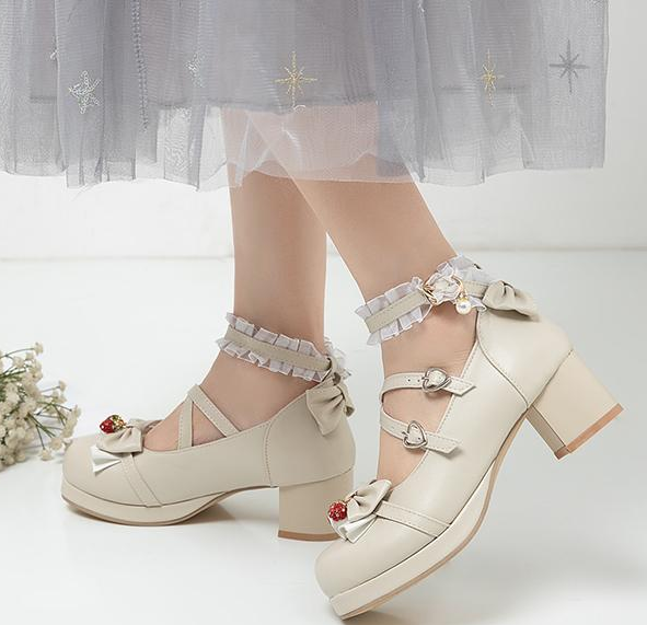รองเท้าคัทชูน่ารักๆส้นสูง 2 นิ้ว สีดำ/ชม/เบจ ไซต์ 34-46