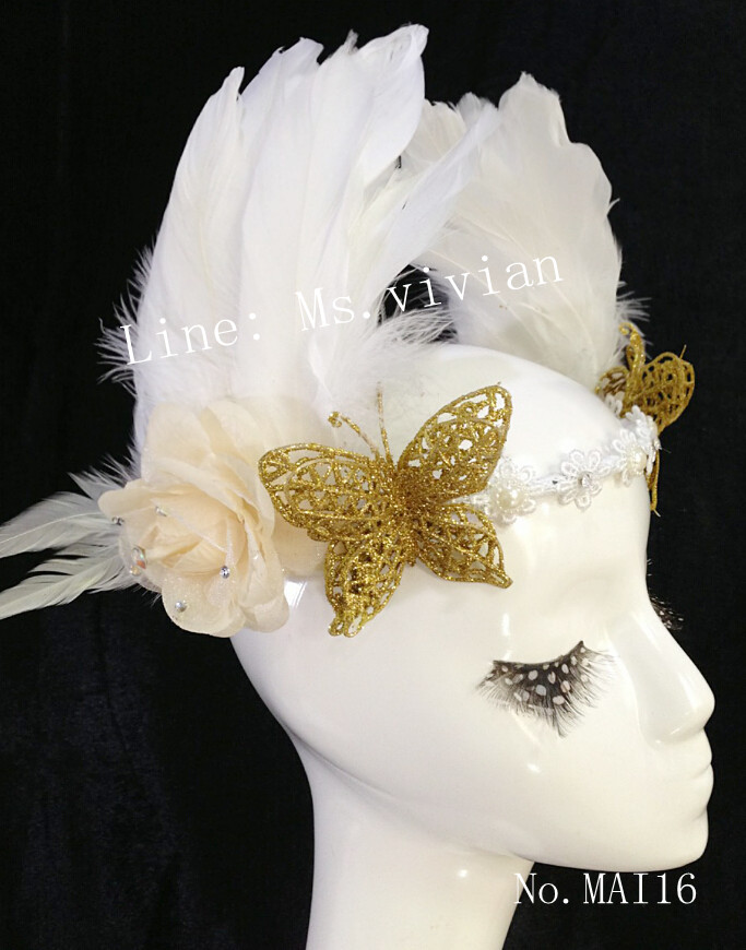 MAI16 มงกุฎขนนกขาว ผี้เสื้อทอง (งาน handmade)**สินค้ามีจำกัด**