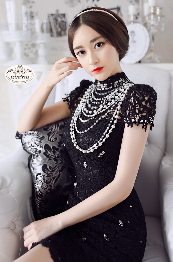 ***หมดค่ะ***เดรสผ้าลูกไม้สีดำแขนสั้นปักเลื่อมและมุก สวยหรูดูดีมากๆค่ะ