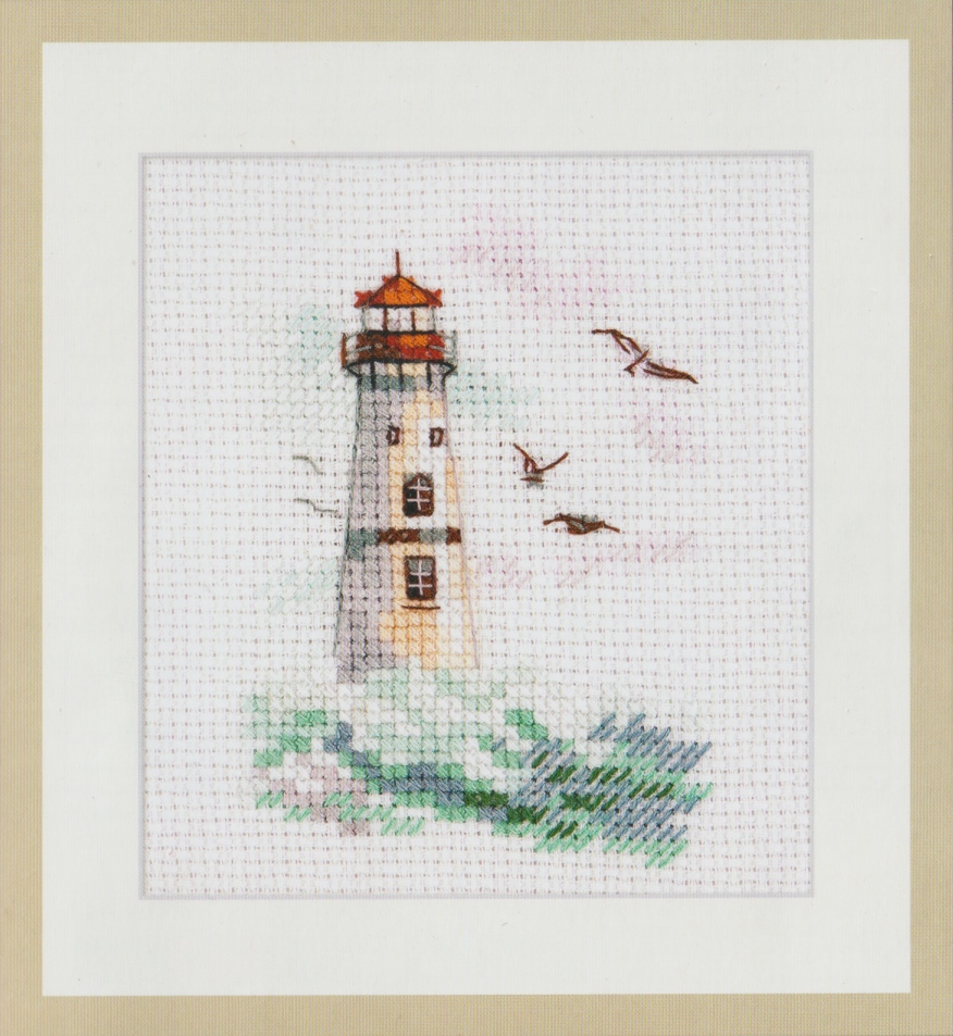 Alisa ชุดปัก Waves on the sea. White lighthouse