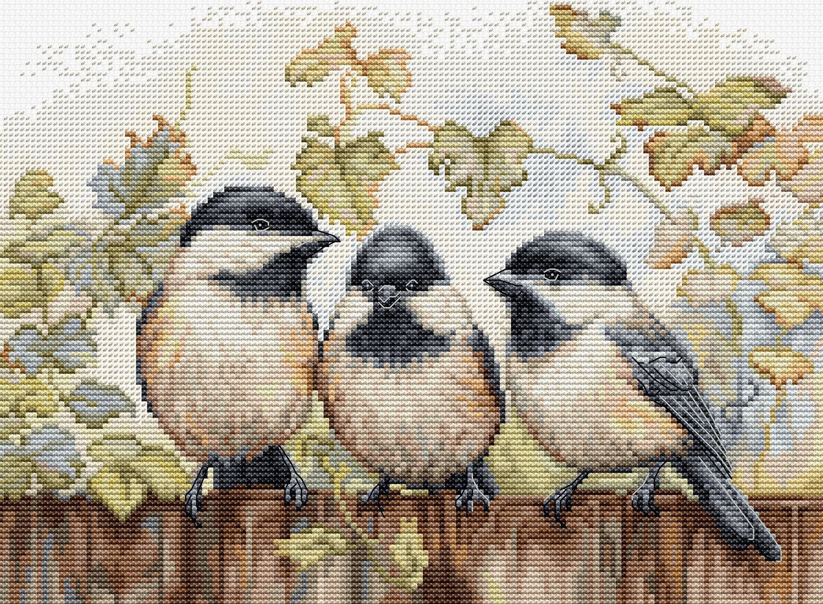 Luca-S ชุดปักครอสติช Chickadees On The Fence
