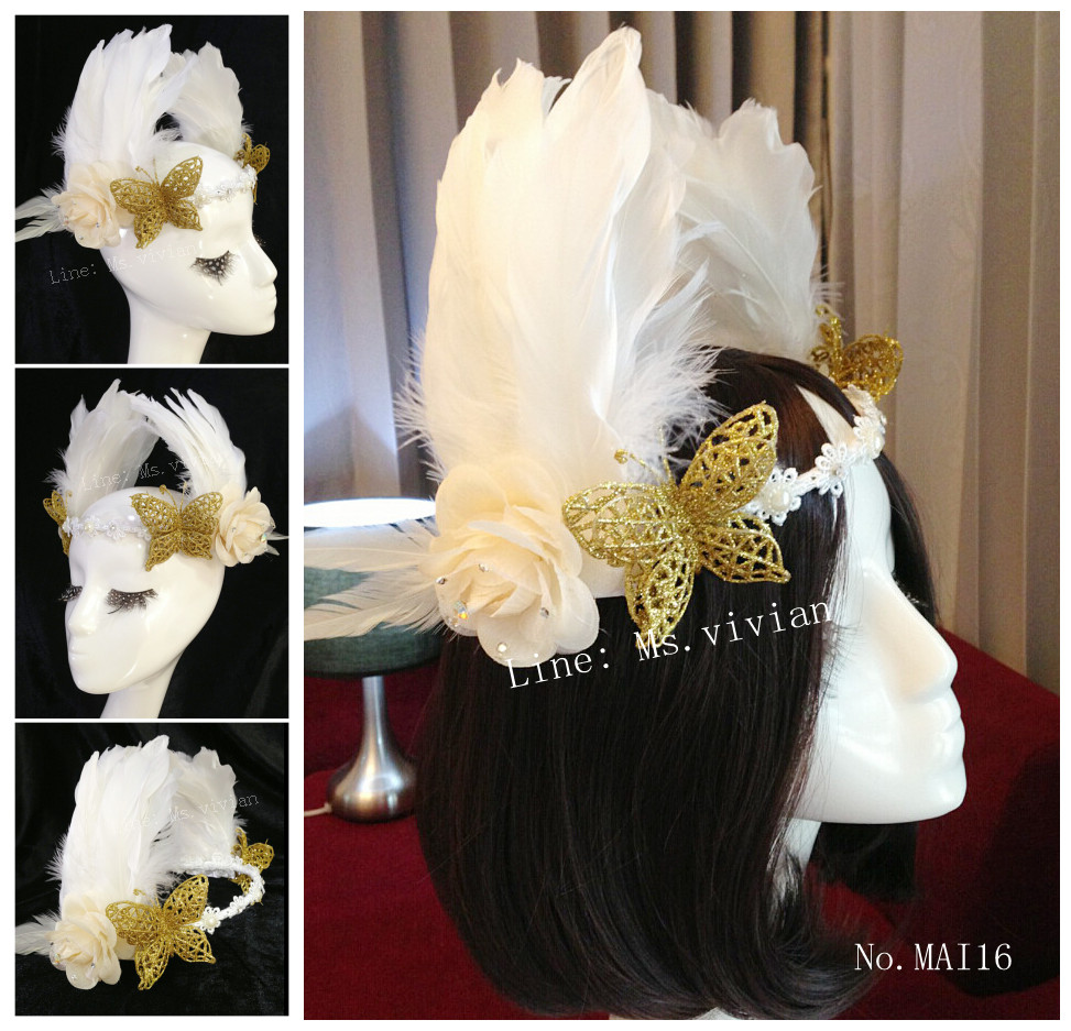 MAI16 มงกุฎขนนกขาว ผี้เสื้อทอง (งาน handmade)**สินค้ามีจำกัด**